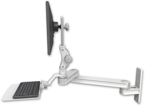 [T2P1220-WT2-KU12F] AccessMount™ Medium T2 Paralink LCD arm wall mount with a 12" flat keyboard tray