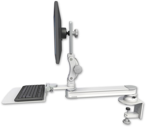 [T2P20-CT2-KD12F] AccessMount™ Long single arm T2 Paralink LCD arm desk clamp with a 12" flat keyboard tray