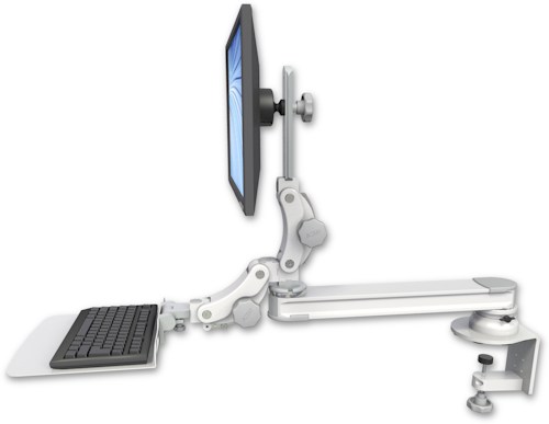 [T2P20-CT2-KP12F] AccessMount™ Long single arm T2 Paralink LCD arm desk clamp with a 12" flat paralink keyboard tray