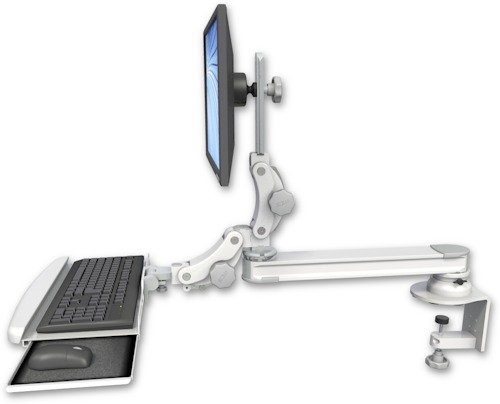 [T2P20-CT2-KPB] AccessMount™ Long single arm T2 Paralink LCD arm desk clamp with a paralink keyboard tray w/ wrist rest bend