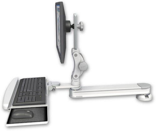 [T2P20-DT2-KDB] AccessMount™ Long single arm T2 Paralink LCD arm desk mount with a wrist-rest keyboard tray