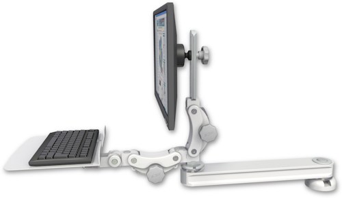 [T2P20-DT2-KP12F] AccessMount™ Long single arm T2 Paralink LCD arm desk mount with a 12" flat paralink keyboard tray