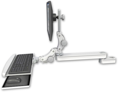 [T2P20-PT2-KPB] AccessMount™ Long single arm T2 Paralink LCD arm mount for a 2" pole with a paralink keyboard tray w/ wrist rest bend