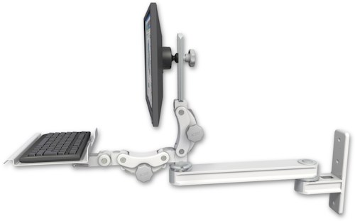 [T2P20-WT2-KP12] AccessMount™ Long single arm T2 Paralink LCD arm wall mount with a 12" paralink keyboard tray