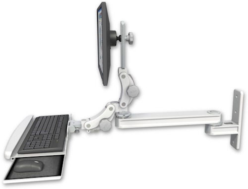 [T2P20-WT2-KPB] AccessMount™ Long single arm T2 Paralink LCD arm wall mount with a paralink keyboard tray w/ wrist rest bend