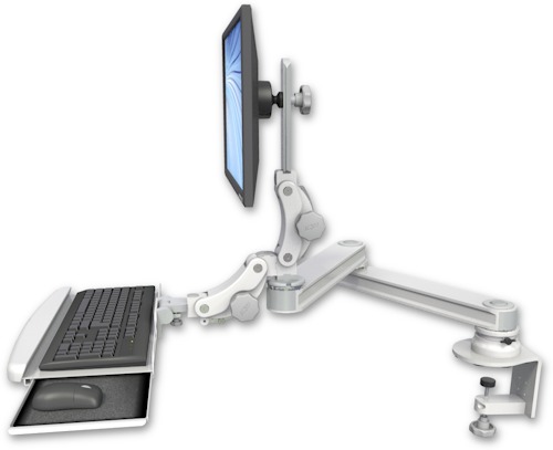 [T2P2020-CT2-KPB] AccessMount™ Long T2 Paralink LCD arm desk clamp with a paralink keyboard tray w/ wrist rest bend