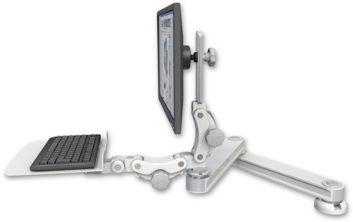 [T2P2020-DT2-KP12F] AccessMount™ Long T2 Paralink LCD arm desk mount with a 12" flat paralink keyboard tray