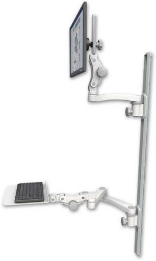 [UL550-T50D-KP12F-A3] AccessMount™ Ultra 550 LCD mount on a 50" wall track with separate arms, a 12" flat paralink keyboard tray, and an 11" arm and 20" double-arm