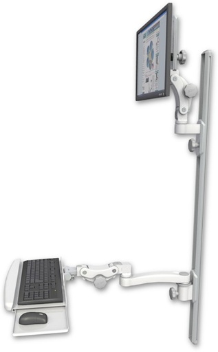 [UL550-T50D-KPB-A1] AccessMount™ Ultra 550 LCD mount on a 50" wall track with separate arms, a paralink keyboard tray w/ wrist rest bend, and an 11" arm