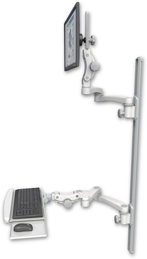 [UL550-T50D-KPB-A4] AccessMount™ Ultra 550 LCD mount on a 50" wall track with separate arms, a paralink keyboard tray w/ wrist rest bend, and two 20" double-arms