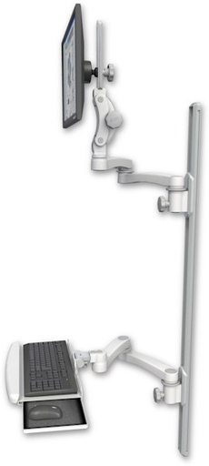 [UL550-T50D-KUB-A4] AccessMount™ Ultra 550 LCD mount on a 50" wall track with separate arms, a wrist-rest keyboard tray, and two 20" double-arms