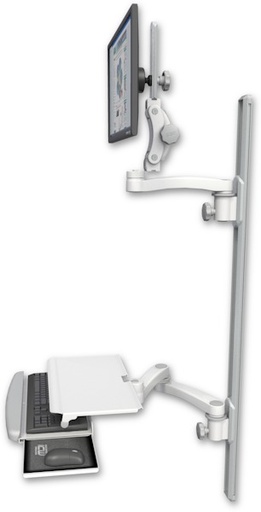 [UL550-T50D-KUS-A3] AccessMount™ Ultra 550 LCD mount on a 50" wall track with separate arms, a work surface tray and slide-out keyboard tray, and an 11" arm and 20" double-arm
