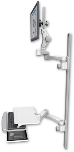 [UL550-T50D-KUS-A4] AccessMount™ Ultra 550 LCD mount on a 50" wall track with separate arms, a work surface tray and slide-out keyboard tray, and two 20" double-arms