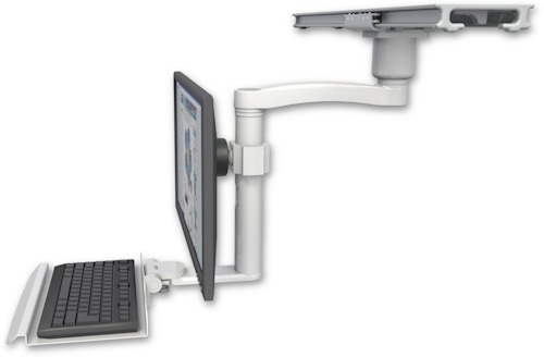 [ULBVI-PS28-D1-KD12-A1] AccessMount™ Ultra ball pivot LCD mount on a ProSlide 28" track slider with a 1" riser, a 12" keyboard tray, and an 11" arm