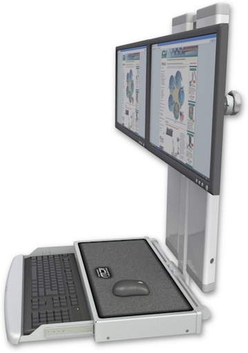 [VT21-HDMR-KUW] AccessMount™ VT21 Workstation with a dual monitor rail and a work surface keyboard tray