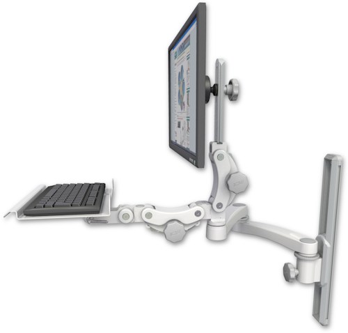 [UL550-T19-KP12-A2] AccessMount™ Ultra 550 LCD mount on a 19" wall track slider with a 12" paralink keyboard tray and a 20" double-arm