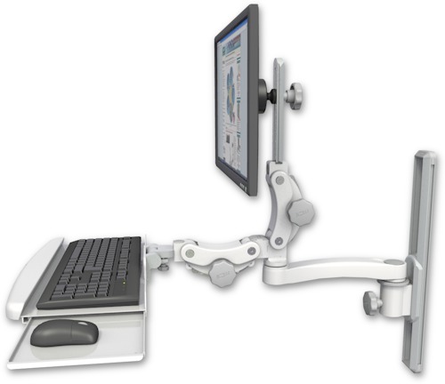 [UL550-T19-KPB-A1] AccessMount™ Ultra 550 LCD mount on a 19" wall track slider with a paralink keyboard tray w/ wrist rest bend and an 11" arm