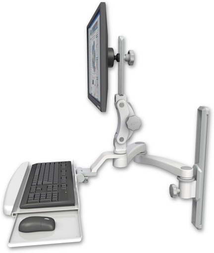 [UL550-T19-KUB-A2] AccessMount™ Ultra 550 LCD mount on a 19" wall track slider with a wrist-rest keyboard tray and a 20" double-arm