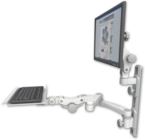 [UL550-T19D-KP12-A2] AccessMount™ Ultra 550 LCD mount on a 19" wall track with separate arms, a 12" paralink keyboard tray, and a 20" double-arm