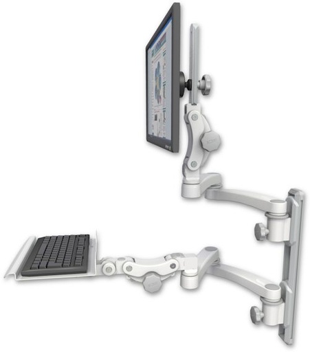 [UL550-T19D-KP12-A4] AccessMount™ Ultra 550 LCD mount on a 19" wall track with separate arms, a 12" paralink keyboard tray, and two 20" double-arms
