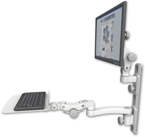 [UL550-T19D-KP12F-A1] AccessMount™ Ultra 550 LCD mount on a 19" wall track with separate arms, a 12" flat paralink keyboard tray, and an 11" arm