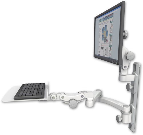[UL550-T19D-KP12F-A2] AccessMount™ Ultra 550 LCD mount on a 19" wall track with separate arms, a 12" flat paralink keyboard tray, and a 20" double-arm