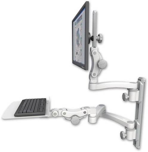 [UL550-T19D-KP12F-A3] AccessMount™ Ultra 550 LCD mount on a 19" wall track with separate arms, a 12" flat paralink keyboard tray, and an 11" arm and 20" double-arm