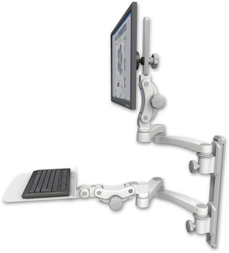 [UL550-T19D-KP12F-A4] AccessMount™ Ultra 550 LCD mount on a 19" wall track with separate arms, a 12" flat paralink keyboard tray, and two 20" double-arms