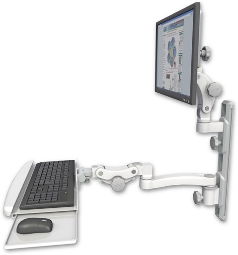[UL550-T19D-KPB-A1] AccessMount™ Ultra 550 LCD mount on a 19" wall track with separate arms, a paralink keyboard tray w/ wrist rest bend, and an 11" arm