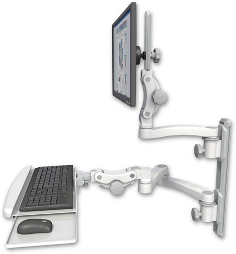 [UL550-T19D-KPB-A3] AccessMount™ Ultra 550 LCD mount on a 19" wall track with separate arms, a paralink keyboard tray w/ wrist rest bend, and an 11" arm and 20" double-arm
