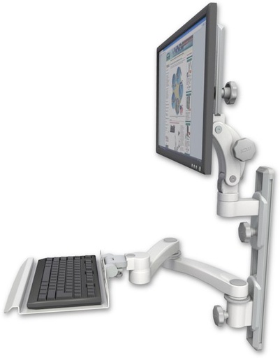 [UL550-T19D-KU12-A2] AccessMount™ Ultra 550 LCD mount on a 19" wall track with separate arms, a 12" keyboard tray, and a 20" double-arm