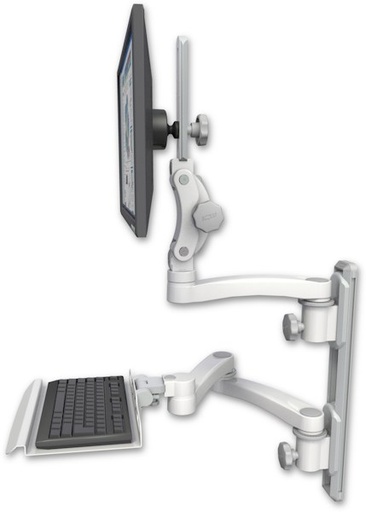 [UL550-T19D-KU12-A3] AccessMount™ Ultra 550 LCD mount on a 19" wall track with separate arms, a 12" keyboard tray, and an 11" arm and 20" double-arm