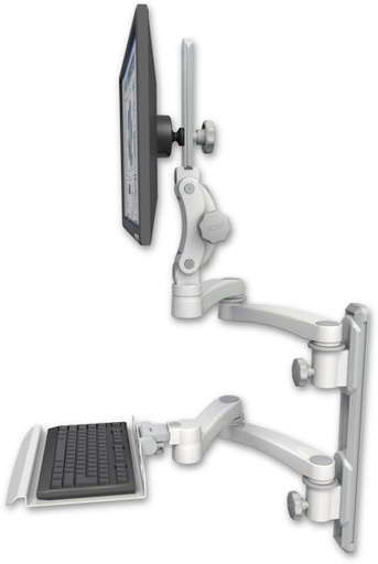 [UL550-T19D-KU12-A4] AccessMount™ Ultra 550 LCD mount on a 19" wall track with separate arms, a 12" keyboard tray, and two 20" double-arms