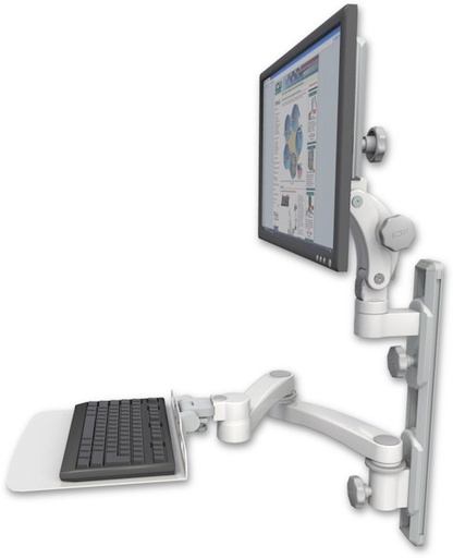 [UL550-T19D-KU12F-A2] AccessMount™ Ultra 550 LCD mount on a 19" wall track with separate arms, a 12" flat keyboard tray, and a 20" double-arm