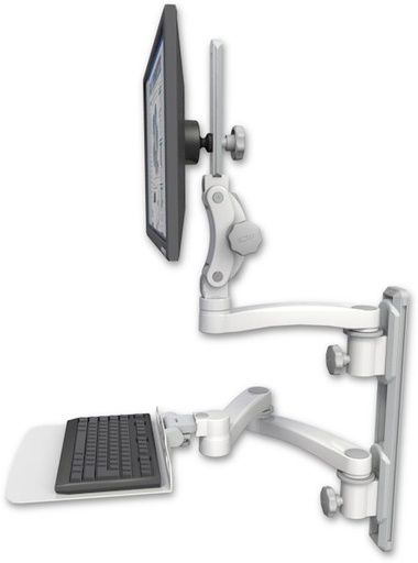 [UL550-T19D-KU12F-A3] AccessMount™ Ultra 550 LCD mount on a 19" wall track with separate arms, a 12" flat keyboard tray, and an 11" arm and 20" double-arm