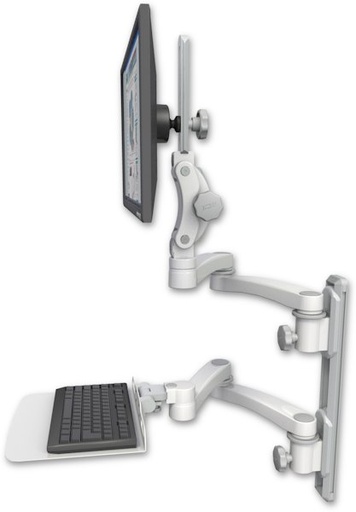 [UL550-T19D-KU12F-A4] AccessMount™ Ultra 550 LCD mount on a 19" wall track with separate arms, a 12" flat keyboard tray, and two 20" double-arms