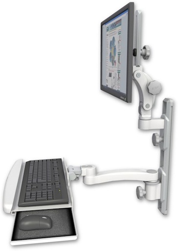 [UL550-T19D-KUB-A1] AccessMount™ Ultra 550 LCD mount on a 19" wall track with separate arms, a wrist-rest keyboard tray, and an 11" arm