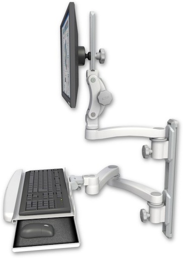 [UL550-T19D-KUB-A3] AccessMount™ Ultra 550 LCD mount on a 19" wall track with separate arms, a wrist-rest keyboard tray, and an 11" arm and 20" double-arm