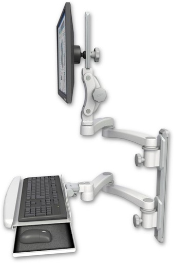 [UL550-T19D-KUB-A4] AccessMount™ Ultra 550 LCD mount on a 19" wall track with separate arms, a wrist-rest keyboard tray, and two 20" double-arms