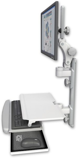 [UL550-T19D-KUS] AccessMount™ Ultra 550 LCD mount on a 19" wall track with separate arms and a work surface tray and slide-out keyboard tray