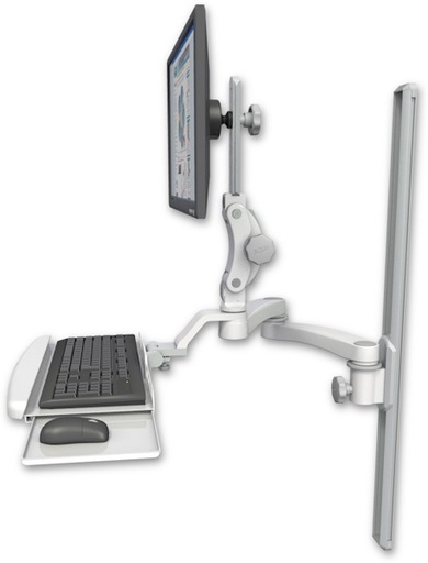 [UL550-T36-KUB-A2] AccessMount™ Ultra 550 LCD mount on a 36" wall track slider with a wrist-rest keyboard tray and a 20" double-arm