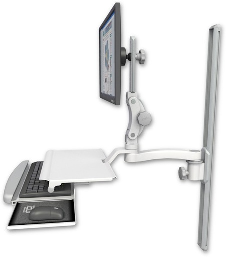 [UL550-T36-KUS-A1] AccessMount™ Ultra 550 LCD mount on a 36" wall track slider with a work surface tray and slide-out keyboard tray and an 11" arm