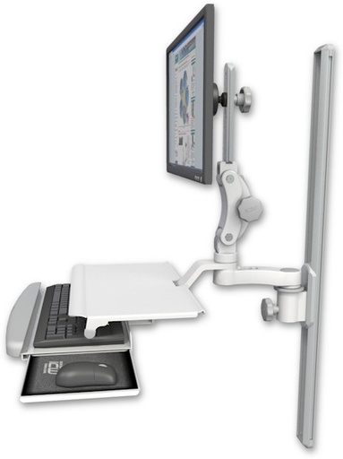 [UL550-T36-KUS-AS1] AccessMount™ Ultra 550 LCD mount on a 36" wall track slider with a work surface tray and slide-out keyboard tray and an 6" arm