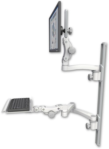 [UL550-T36D-KP12-A3] AccessMount™ Ultra 550 LCD mount on a 36" wall track with separate arms, a 12" paralink keyboard tray, and an 11" arm and 20" double-arm