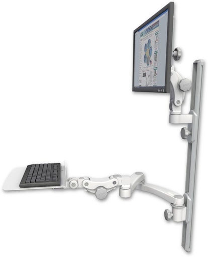 [UL550-T36D-KP12F-A2] AccessMount™ Ultra 550 LCD mount on a 36" wall track with separate arms, a 12" flat paralink keyboard tray, and a 20" double-arm