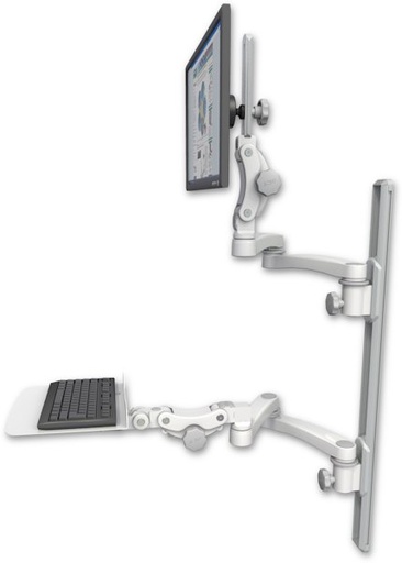 [UL550-T36D-KP12F-A4] AccessMount™ Ultra 550 LCD mount on a 36" wall track with separate arms, a 12" flat paralink keyboard tray, and two 20" double-arms
