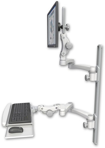 [UL550-T36D-KPB-A4] AccessMount™ Ultra 550 LCD mount on a 36" wall track with separate arms, a paralink keyboard tray w/ wrist rest bend, and two 20" double-arms