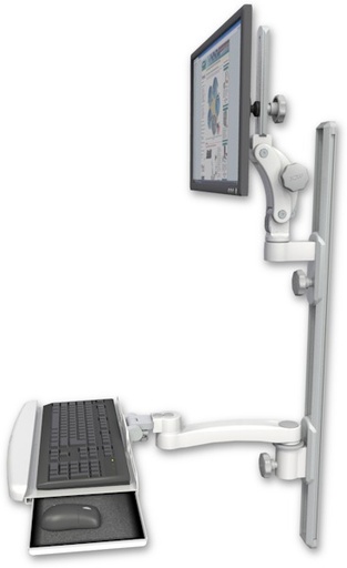 [UL550-T36D-KUB-A1] AccessMount™ Ultra 550 LCD mount on a 36" wall track with separate arms, a wrist-rest keyboard tray, and an 11" arm