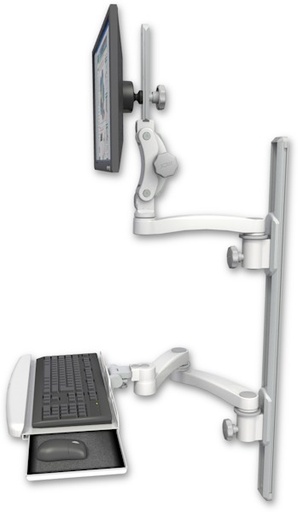 [UL550-T36D-KUB-A3] AccessMount™ Ultra 550 LCD mount on a 36" wall track with separate arms, a wrist-rest keyboard tray, and an 11" arm and 20" double-arm