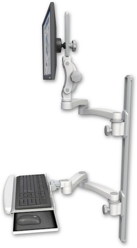[UL550-T36D-KUB-A4] AccessMount™ Ultra 550 LCD mount on a 36" wall track with separate arms, a wrist-rest keyboard tray, and two 20" double-arms